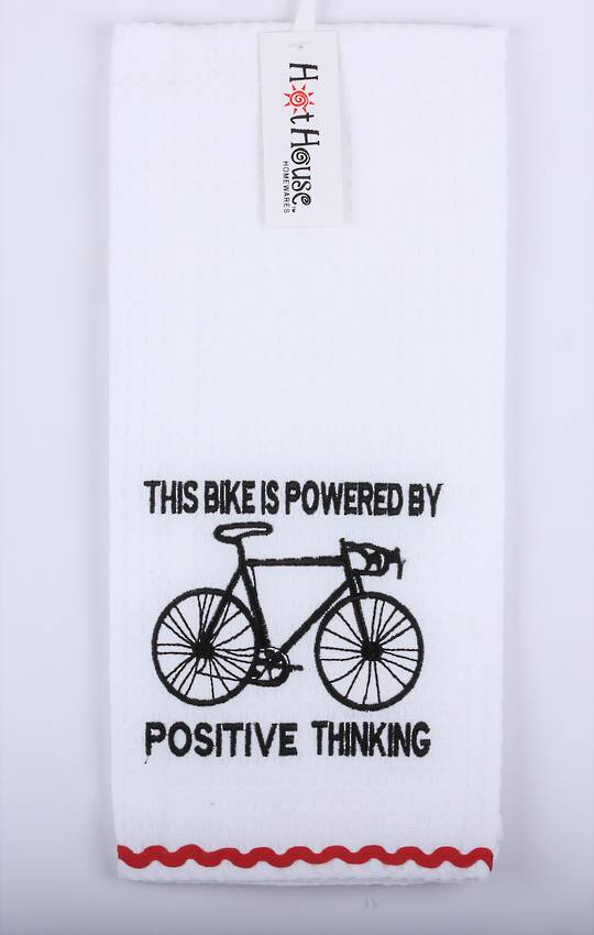 Tea towel 'This bike is powered by positive thinking" Code: T/T-GF/POS.